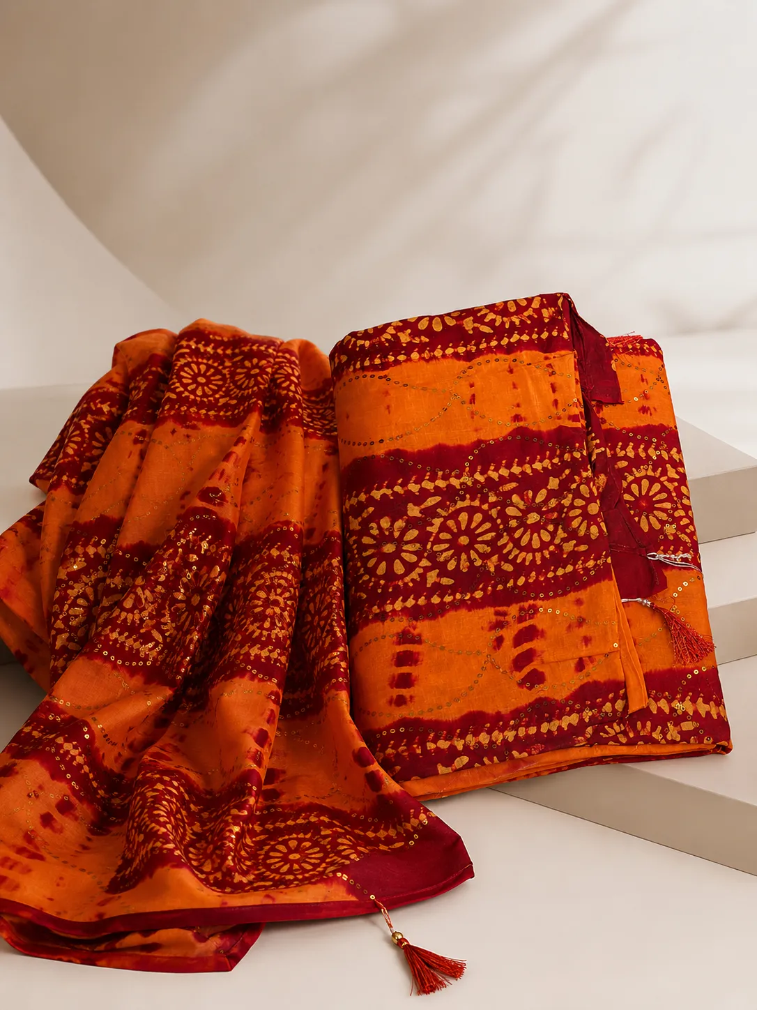 Orange Maroon Three Piece Set
